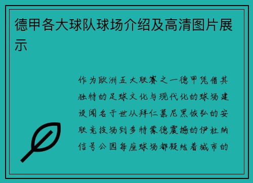 德甲各大球队球场介绍及高清图片展示